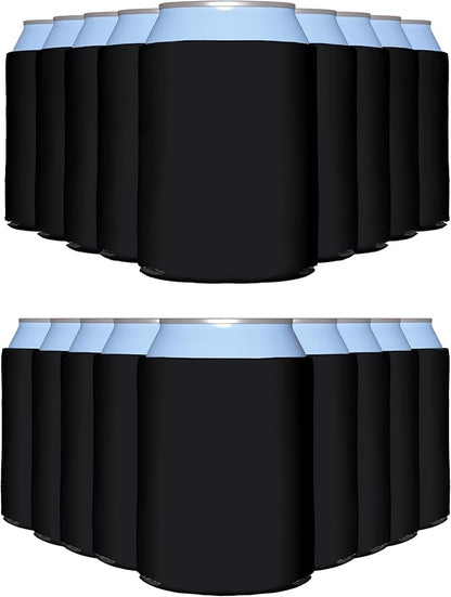 PartyPrints 25 Pack Black Blank Can Cooler Sleeves, Customizable Bulk Insulated Foam for Beer, Collapsible Plain Drink Holder, Cold Soda Insulator, 12oz Regular, 16oz Tall Cans
