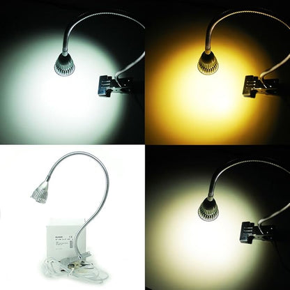 5W 3 Colors LED COB Clip on Light Silver 19.68 INCH 50 CM Tube Desk Flexible Table Bed Lamp Work Home Design lighting 110V 220V 85V - 265V AC with US Plug switch on off 500LM (Silver)