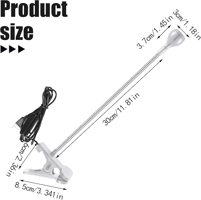 Big Chip 395nm UV LED Light Fixtures with Gooseneck and Clamp Mini Desk Light Clamp Portable Gooseneck for Outdoor Stall Gel Nail Curing, 5V USB Input(Silver,2 Pieces)