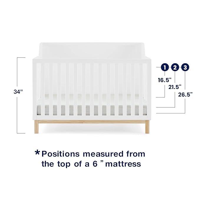 Delta Children babyGap Oxford 6-in-1 Convertible Crib + Brannan Bear Bookcase with Bins + Brannan Bear Wall Shelf with 4 Hooks, Bianca White/Natural (Bundle)