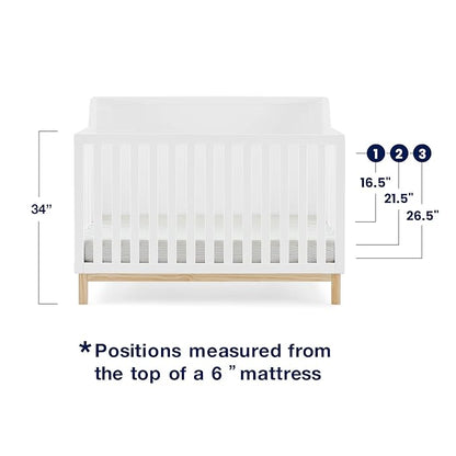 Delta Children babyGap Oxford 6-in-1 Convertible Crib + Brannan Bear Bookcase with Bins + Brannan Bear Wall Shelf with 4 Hooks, Bianca White/Natural (Bundle)