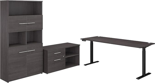 Bush Business Furniture Office 500 Height Adjustable Standing Desk with Storage and Bookcase, 72W, Storm Gray