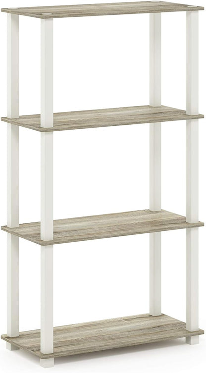Furinno Turn-N-Tube 4-Tier Multipurpose Shelf Display Rack, Square Tube, Sonoma Oak/White