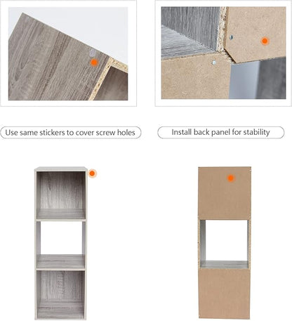 PACHIRA E-Commerce Storage Bookcase Wooden, Unit Shelf, Closet Cabinet, DVD Rack Bookshelf File Organizer Rack in Living Room, Bedroom, Study, each cube 11.22“, 3 Cube, OAK GREY