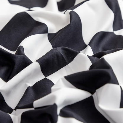 Black White Grid Comforter Set Cal King Black Plaid Bedding Set Women Black and White Checkered Bed Comforter Set Breathable Blanket Set Men Durable Bedding Comforter Set