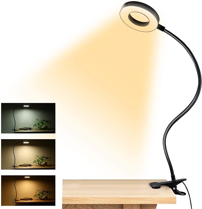 Clip on Light Reading Lights, 48 LED USB Desk Lamp with 3 Color Modes 10 Brightness, Eye Protection Book Clamp Light, 360 ° Flexible Gooseneck Clamp Lamp for Desk Headboard Video Conferencing