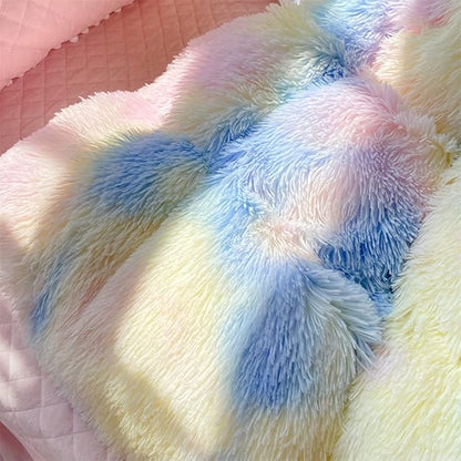 Faux Fur Kids Girls Sunshine Rainbow Comforter Sets King - 3PC Bed Set Warm Comfortable Soft Plush Flannel Velvet Fluffy Fuzzy Bedding（Comforter x 1 Pillowcases x 2）