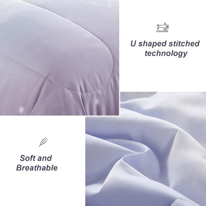Girls Comforter Set Full Size Colorful Ombre Purple Rainbow Bedding Set Bed in A Bag for Kid Teen Girls 7 Pieces (1 Comforter, 1 Flat Sheet, 1 Fitted Sheet, 2 Pillow shams, 2 Pillowcases)
