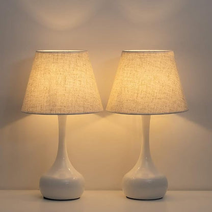 SEHERTIWY Table Lamp Set of 2, Small Bedside Lamps for Bedroom, Modern Lamp with White Fabric Shade,Nightstand Desk Lamp for Living Room Rustic Office Dorm