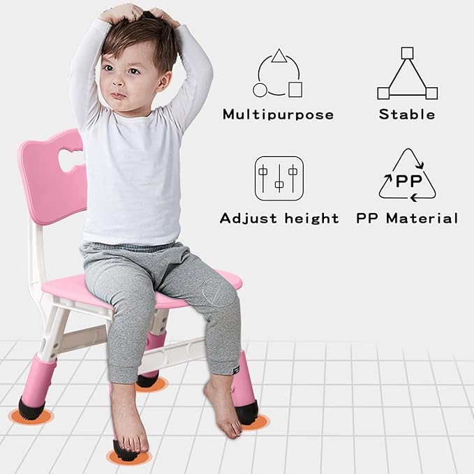 Adjustable Kid Chairs Indoor 3 Level Adjustable Suitable for Children Age 2-6. Maximum load-bearing 220LBS Suitable for Family Classroom and Nursery Child Seat Set (2-Pack-Pink)