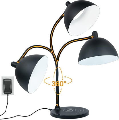 BOHON Desk Lamp, LED Desk Lamp with USB Charging Port, Wireless Charger Desk Light for Home Office, 5 Colors 7 Levels Brightness, Touch Table Lamp for Bedroom Bedside College Dorm Reading, Black
