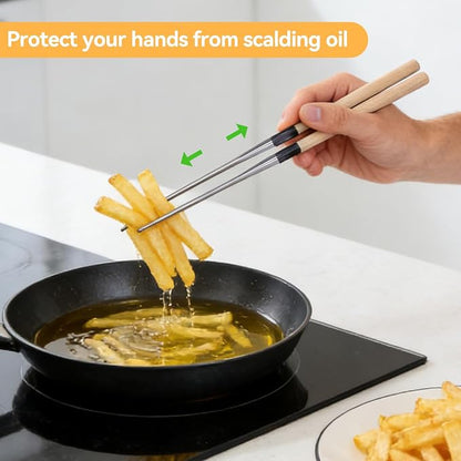 Metal Cooking Chopsticks with Wood Handle, 11.4in Sushi Chopsticks Long Cooking Chopsticks Reusable Metal Chop Sticks Dishwasher Safe for Frying, Hot Pot, Noodles and Japanese, Korean, Chinese Foods