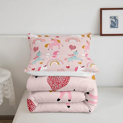 Feelyou Girls Unicorn Comforter Set Full Size Kids Cute Pink Rainbow Horse Decor Comforter for Unicorn Lover Daughter Bedding Set Boho Star Moon Duvet Set (1 Comforter + 2 Pillowcases, Full)