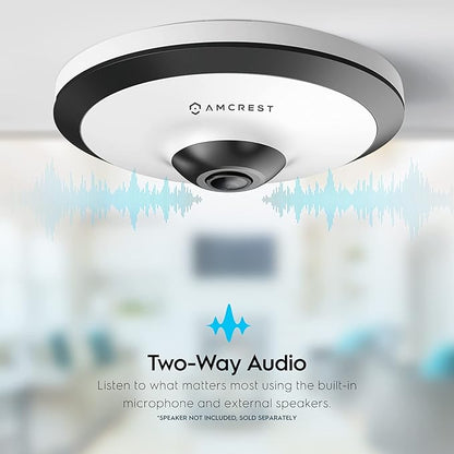 Amcrest Fisheye IP POE Camera, 360° Panoramic 5-Megapixel POE IP Camera, Fish Eye Security Indoor Camera, IVS Features and People Counting, MicroSD Recording, IP5M-F1180EW-V2 (White)