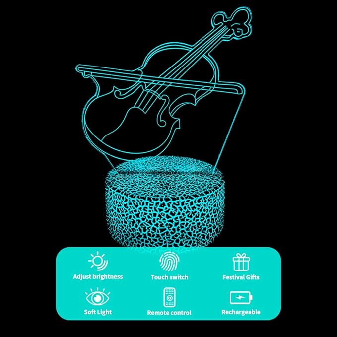 3D Violin Night Light Illusion Lamp,16 Colors Changing with Remote Control,Home Room Decor for Adult, Music Lover, Family, Friends