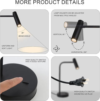 ZEROUNO Metal Desk Lamp, Eye-Caring Reading Table Lamp, Study Lamps with Flexible Adjustable Swing Arm, Table Lamp for Bedside Office Study Reading Work (Black)
