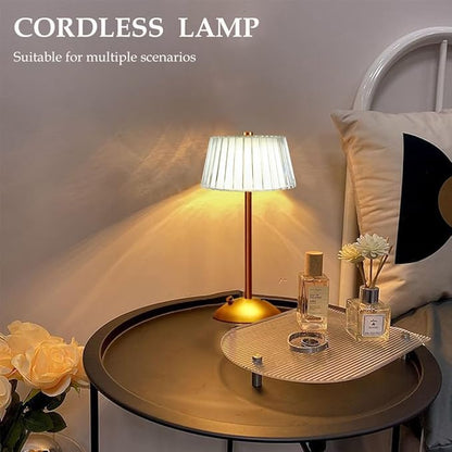 Cordless Metal Desk Lamp, Touch Sensor Control LED Table Lamp,3 Color Stepless Dimmable Battery Powered Lamp,Night Light for Kids Nursery,Bedroom/Desk/Cafe (Gold)