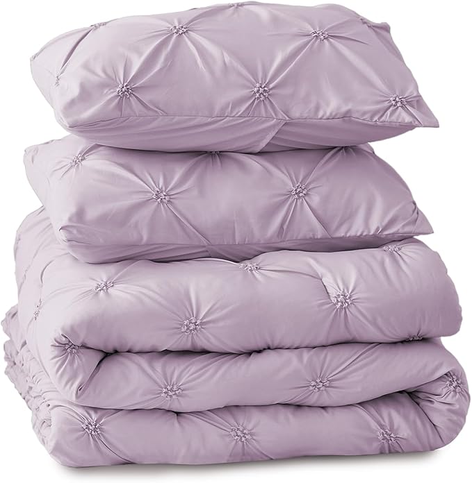 BEDELITE Light Purple Twin Comforter Set for Girls - 2 Peices Boho Pintuck Bedding Comforter Sets, Lightweight Soft & Warm Twin Bedding Sets with 1 Pillowcase for All Season