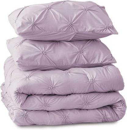 BEDELITE Light Purple Twin Comforter Set for Girls - 2 Peices Boho Pintuck Bedding Comforter Sets, Lightweight Soft & Warm Twin Bedding Sets with 1 Pillowcase for All Season
