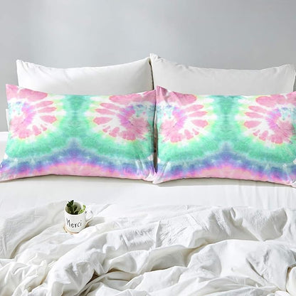 Erosebridal Kids Tie Dye Comforter Set, Bohemian Psychedelic Duvet Sets Queen Size for Girls Boys Teens Women Bedroom, Boho Gypsy Spiral Bedding Set Watercolor Trippy Duvet Insert, Pink Teal Blue