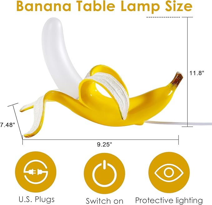 Modern Banana Table Lamp, Desk Lamp,Led Night Light Baking Finish Resin Banana Lighting Fixture for Living Room, Bedroom,Home Office,Kids Room (Lying)