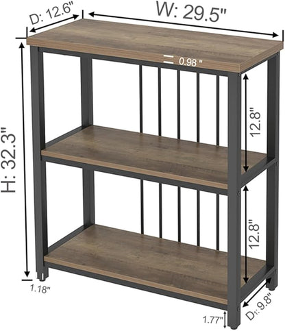 FOLUBAN Small Bookshelf and Bookcase, 3 Tier Open Book Shelf, Modern Metal and Wood Shelving Unit for Living Room Bedroom, Oak