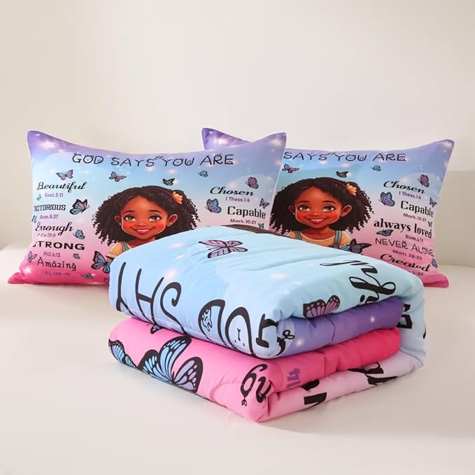 Black Girl Comforter Set, Full for Kids Teens, 3Pieces - 1 Comforter, 2 Pillow Shams, Premium Microfiber, Medium Weight, Motivational Decor, Machine Washable