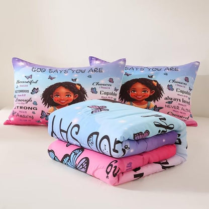 Black Girl Comforter Set, Full for Kids Teens, 3Pieces - 1 Comforter, 2 Pillow Shams, Premium Microfiber, Medium Weight, Motivational Decor, Machine Washable