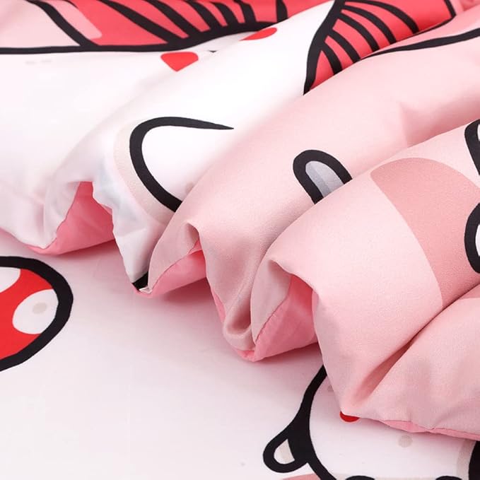 Wajade Kids Cute Mushroom Comforter Set Bed in A Bag Full Size 7 Piece Pink Cartoon Mushroom Head Bedding Set for Girls (1 Comforter, 1 Flat Sheet, 1 Fitted Sheet, 2 Pillowcase and 2 Pillow Sham)
