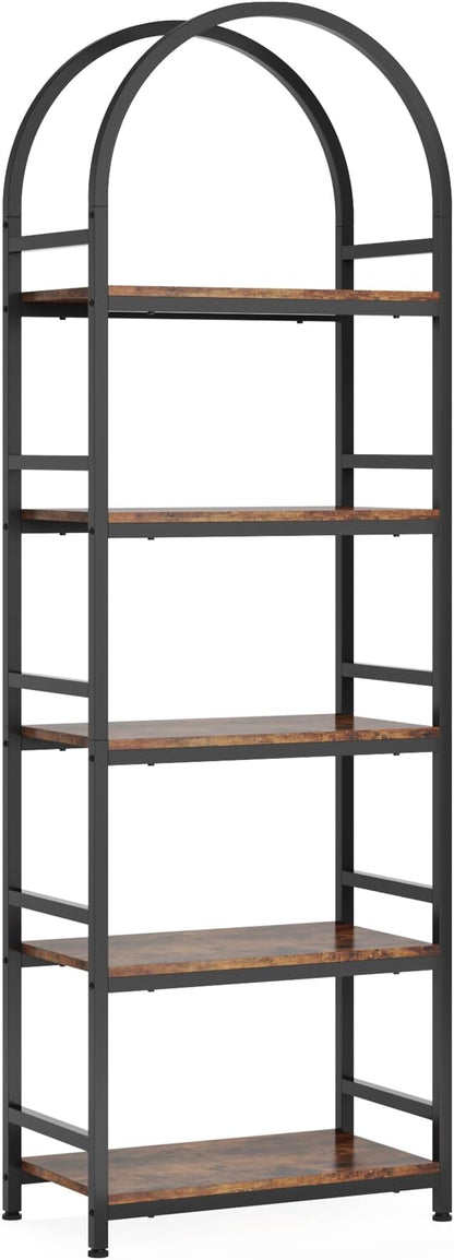 Tribesigns 5-Tier Open Bookshelf, 74.4" Wood Bookcase Storage Shelves with Metal Frame, Freestanding Display Rack Tall Shelving Unit for Office, Bedroom, Living Room, Easy Assembly(Brown, 1PC)