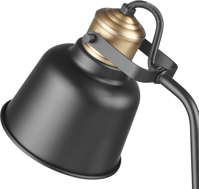 Globe Electric 30297 18" Desk Lamp with 2.1 USB Port, Matte Black, Brass Accents, Push Button On/Off Switch, Home Décor, Desk Lamps for Home Office, Home Office Accessories, Home Improvement