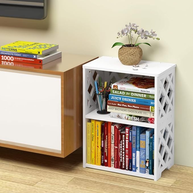 Small Bookshelf, 3-Tier White Bookcase for Kids & Adults | 2-Shelf Open Storage Organizer for Bedroom, Living Room & Office | Ideal Small Bookshelf & Bookcase for Small Space