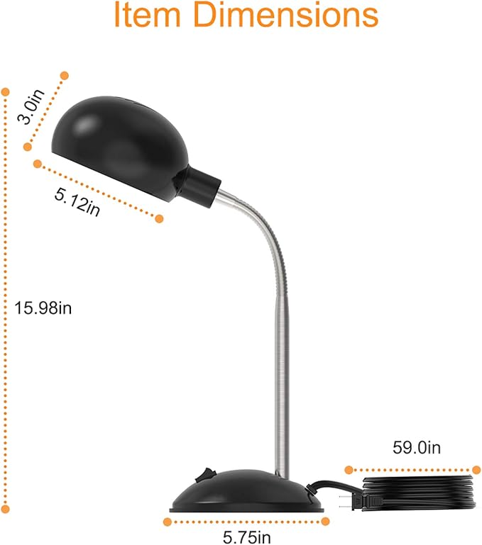 LEPOWER Metal Desk Lamp, Flexible Goose Neck Table Lamp, Eye-Caring Study Desk Lamp with E12 Lamp Base, Adjustable Desk Lamp for Living Room, Bedroom, Study Room and Home Office (Black)