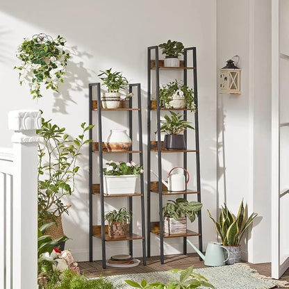 VASAGLE Bookshelf, 4-Tier Narrow Bookcase, Ladder Shelf for Home Office, Living Room, Bedroom, Kitchen, Rustic Brown and Ink Black ULLS108B01