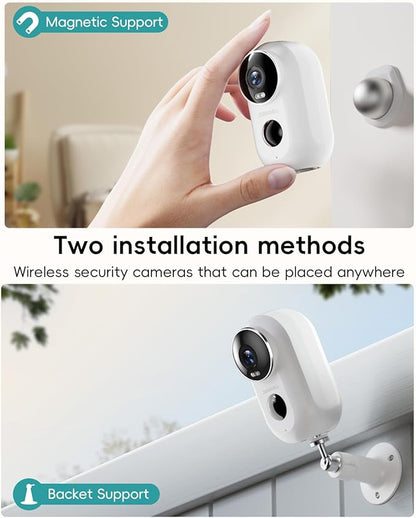 ZUMIMALL Solar Security Cameras Wireless Outdoor, 2Packs, Solar Camera Outdoor Wireless, 2.4G WiFi Battery Camera, 3MP Color Night Vision, Magnetic Mount, Siren,PIR/AI Analyse, IP66, Cloud, Alexa