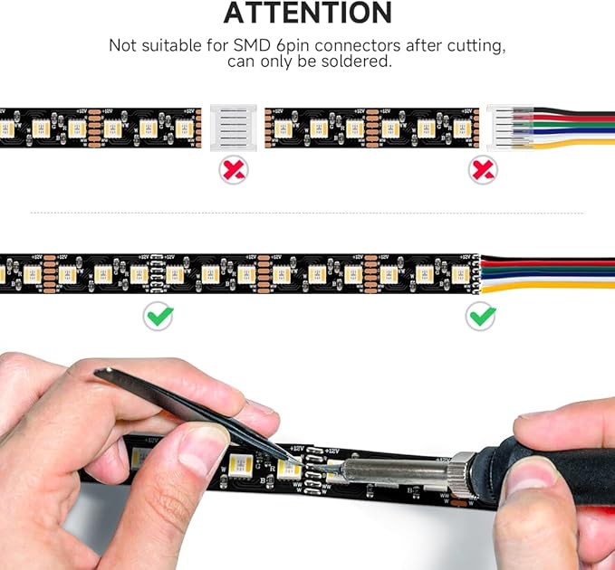 BTF-LIGHTING RGBCCT 5 Colors in 1 LED Tape Lights 5050SMD RGBWW RGB+Dimmable Color Temperature 2700K-6500K 16.4ft 96LED/m 480LED IP30 DC12V Black PCB for Home Decoration(No Adapter or Controller)