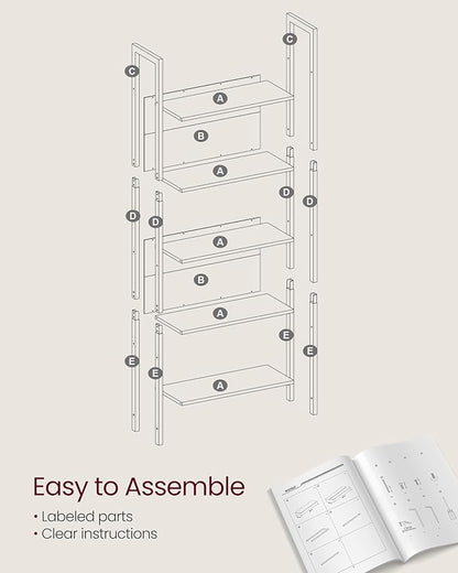 VASAGLE 5-Tier Bookshelf, Book Shelf, Industrial Bookcase, with Steel Frame, for Living Room, Home Office, Bedroom, 9.4 x 24.4 x 65 Inches, Camel Brown and Black ULLS025B50