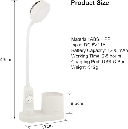 Cute Kids Desk Lamp 2000mAh Rechargeable Kawaii Desk Lamp with Star Projection & Pen Holder, Aesthetic Kids Bedside Lamp with Flexible Gooseneck/ 3 Level Brightness/Eye-Caring for Reading, Study