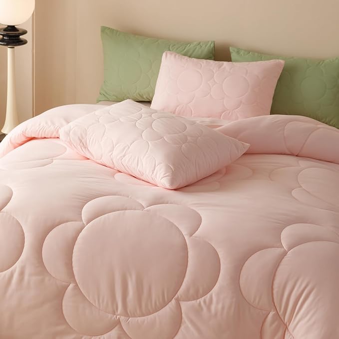 Pink Flower Comforter Full Pink Sunflower Print Bed Full Comforter Set 3 Pieces Dark Pink Floral Comforter Set for Boys Girls Teens Bedroom Decor All Season Hotel Quality Comforter Set