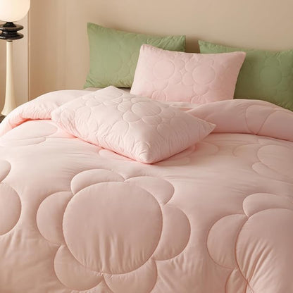 Pink Flower Comforter Full Pink Sunflower Print Bed Full Comforter Set 3 Pieces Dark Pink Floral Comforter Set for Boys Girls Teens Bedroom Decor All Season Hotel Quality Comforter Set