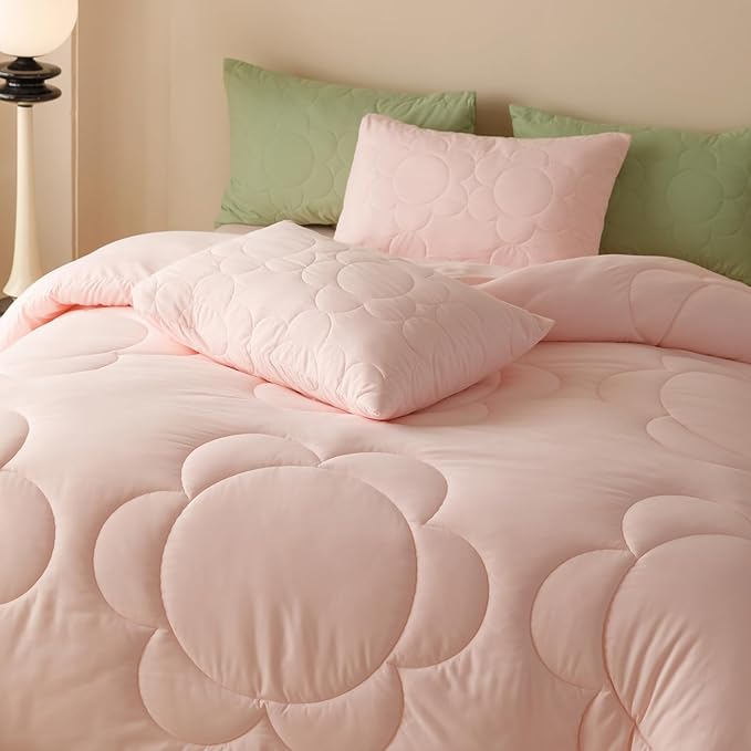 Pink Flower Comforter Queen Pink Sunflower Print Bed Queen Comforter Set 3 Pieces Dark Pink Floral Comforter Set for Women Girls Bedroom Decor All Season Hotel Quality Comforter Set