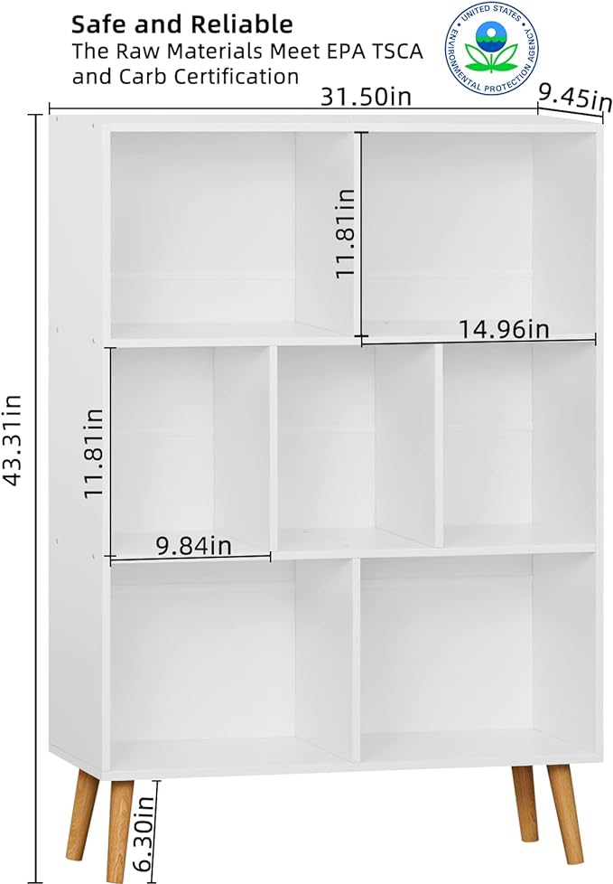 YAHARBO White Bookshelf,3 Tier Book Shelf with Legs, 7 Cube Minimalist Bookcase,Storage Organizer Shelves Display Bookcases for Bedroom,Living Room