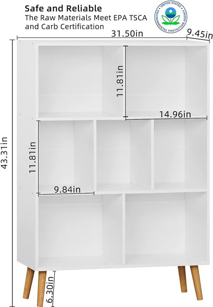 YAHARBO White Bookshelf,3 Tier Book Shelf with Legs, 7 Cube Minimalist Bookcase,Storage Organizer Shelves Display Bookcases for Bedroom,Living Room