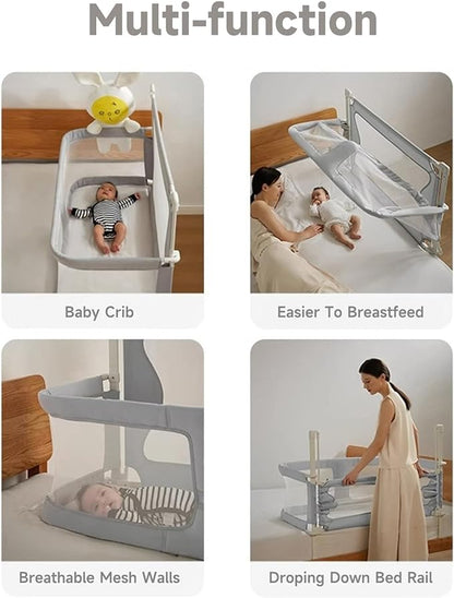 SISTINE Baby Bedside Crib, 3 in 1 Baby Bassinet, Baby bedside bassinet, Safe bedside bassinet,Crib Safe Sleeping Together，Infant/Baby Boy/Baby Girl/Crib Side Bassinet (Gray)