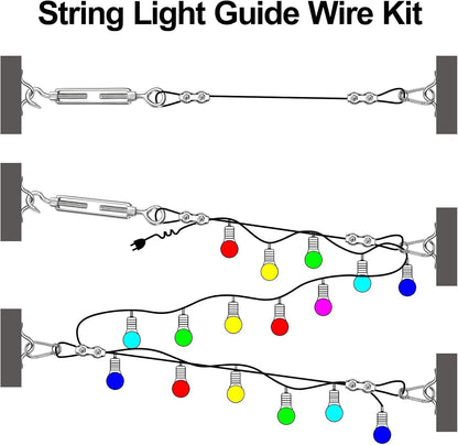 BLIKA String Light Hanging Kits, 400FT Coated Stainless Steel 304 Wire Rope, Outdoor Light Guide Wire, Globe String Light Suspension Kit Included Turnbuckles, Enough Accessories, Use Manual