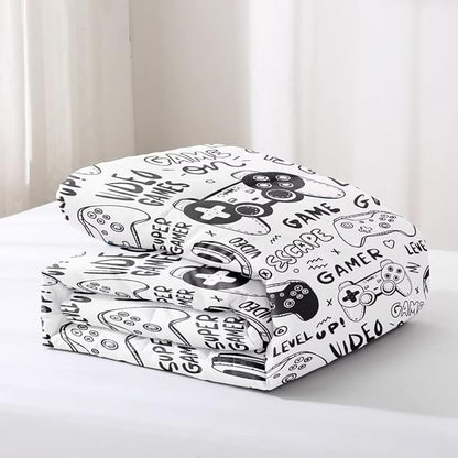 Gaming Comforter for Boys Teens,Game Bedding Sets Twin,Kids Gamer Comforter Set,Video Game Bedroom Decor,Gamepad Controller Duvet Insert All Season 3 Piece 1 Comforter and 2 Pillowcases