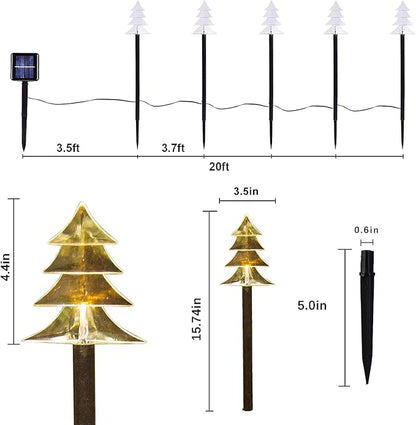 ILLUMINEW Christmas Solar Pathway Lights, Set of 5 Waterproof Landscape Christmas Lights, Stake Christmas Decorations, LED Lights for Yard Lawn Patio Walkway Decor (5PCS-Warm White-Tree)