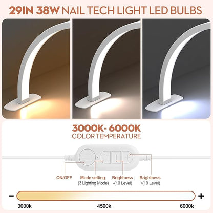 Premium Large Half Moon LED Light for Nail Tech, Foldable Arch Light for Nail Desk Lamp with Phone Stand Perfect for Manicure Handicraft lighting (White, Large)