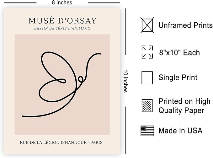 Poster Master Vintage Poster - Retro One Line Butterfly Drawing Print - Butterfly Line Art - Minimal Gift for Him, Her, Animal Lover - Abstract Decor for Home, Office - 8x10 UNFRAMED Wall Art