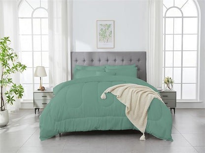 3 Piece Solid Color All Season Bedding Comforter Set Microfiber Soft Lightweight Bedding Set for Kids Teens Adults Room Decor with 1 Comforter and 2 Pillowcases Queen